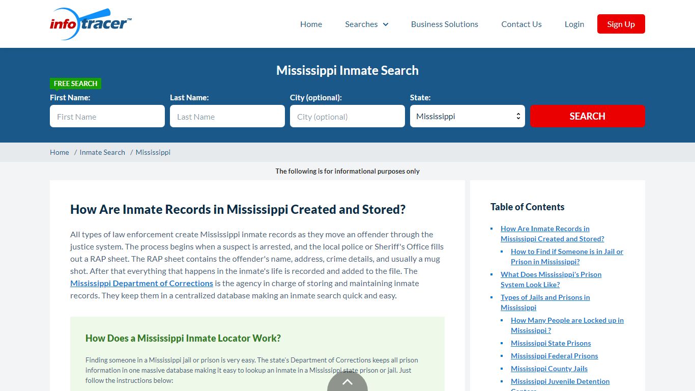 Mississippi Inmate Search & Inmate Locator - Infotracer